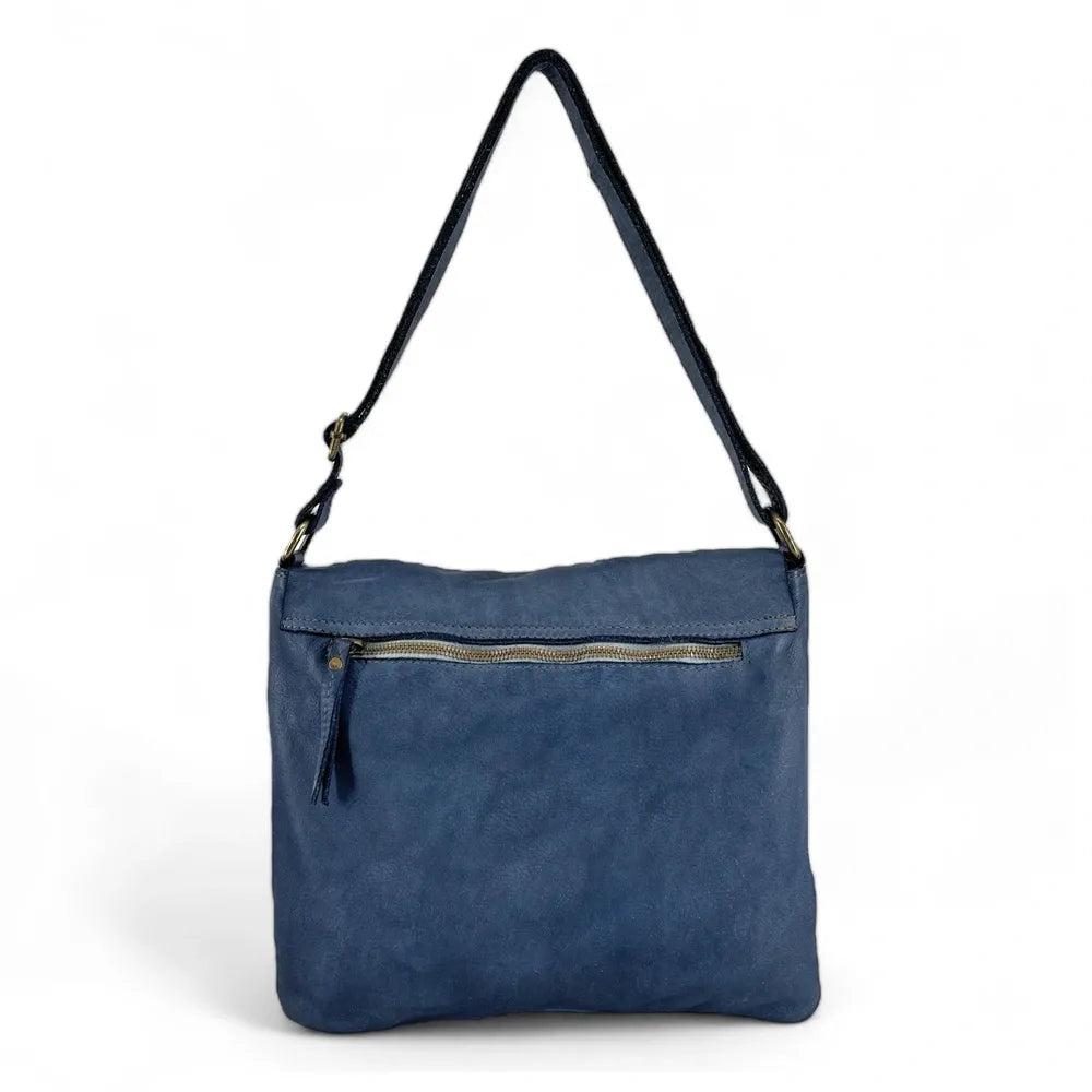 Sac besace à bandoulière en cuir vintage MISS COQUETTE Bleu profond
