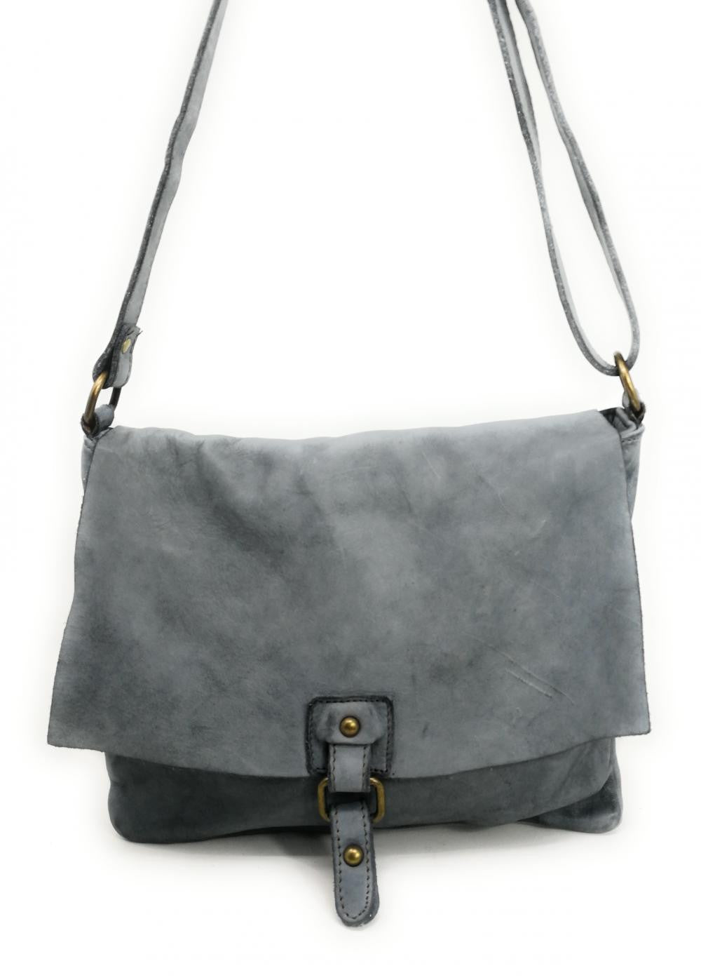 Sac besace à bandoulière en cuir vintage MISS COQUETTE Gris clair