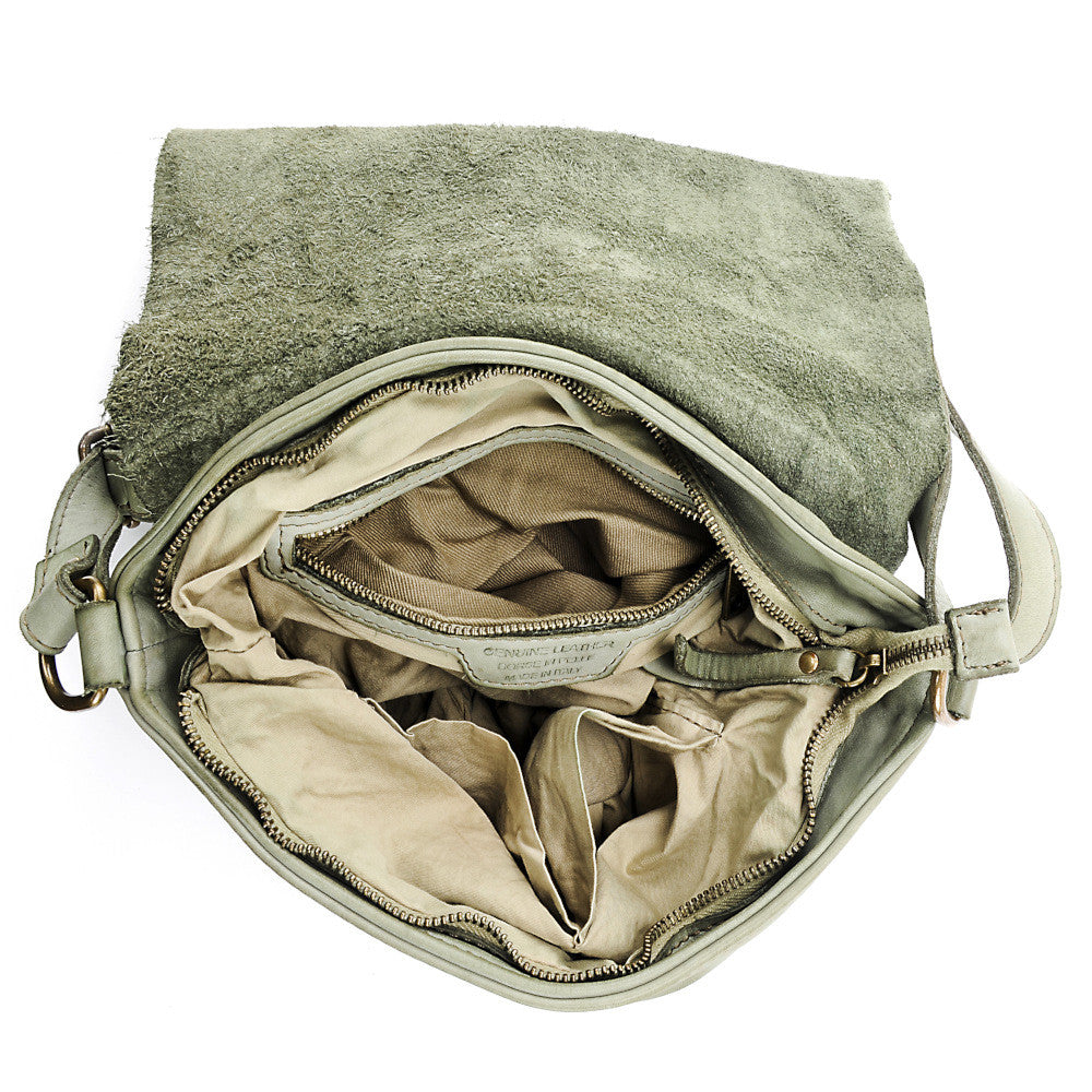 Sac besace à bandoulière en cuir vintage MISS COQUETTE Kaki