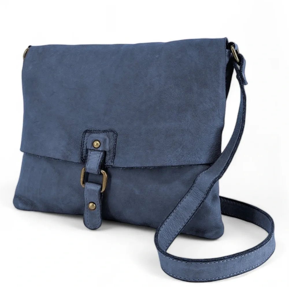 Sac besace à bandoulière en cuir vintage MISS COQUETTE Bleu profond
