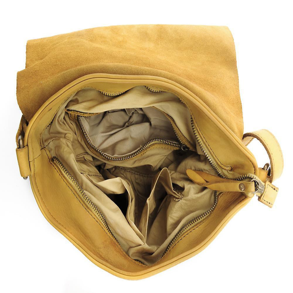 Sac besace à bandoulière en cuir vintage MISS COQUETTE Jaune Moutarde