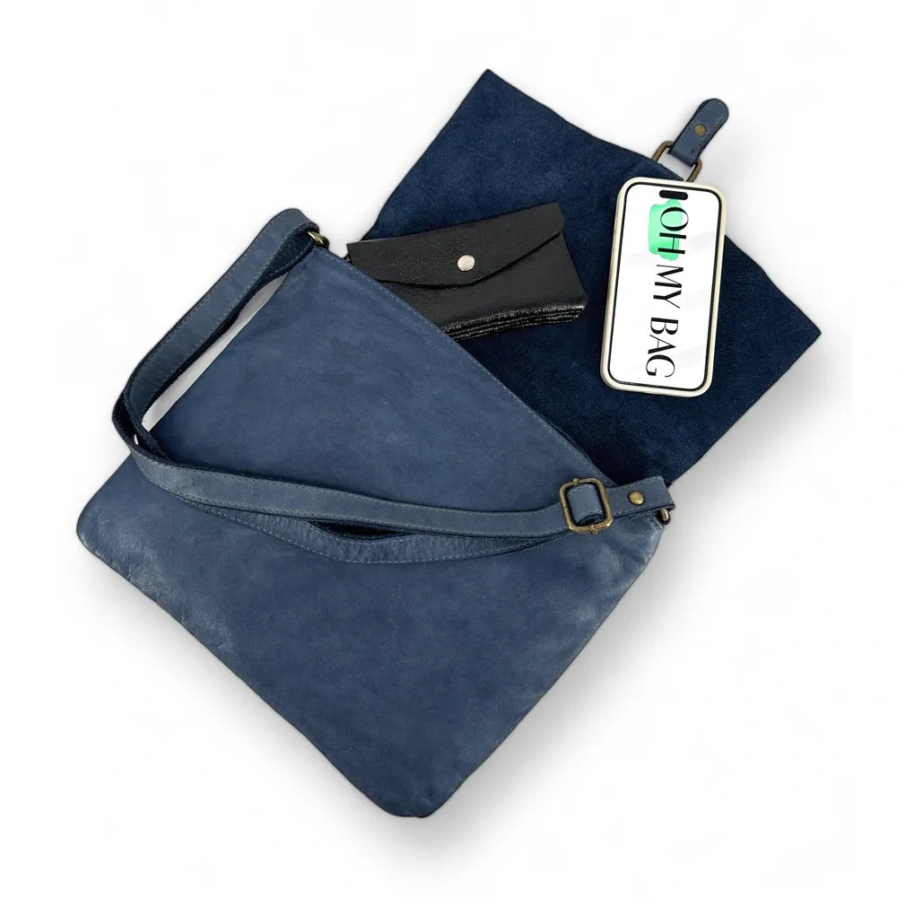 Sac besace à bandoulière en cuir vintage MISS COQUETTE Bleu profond