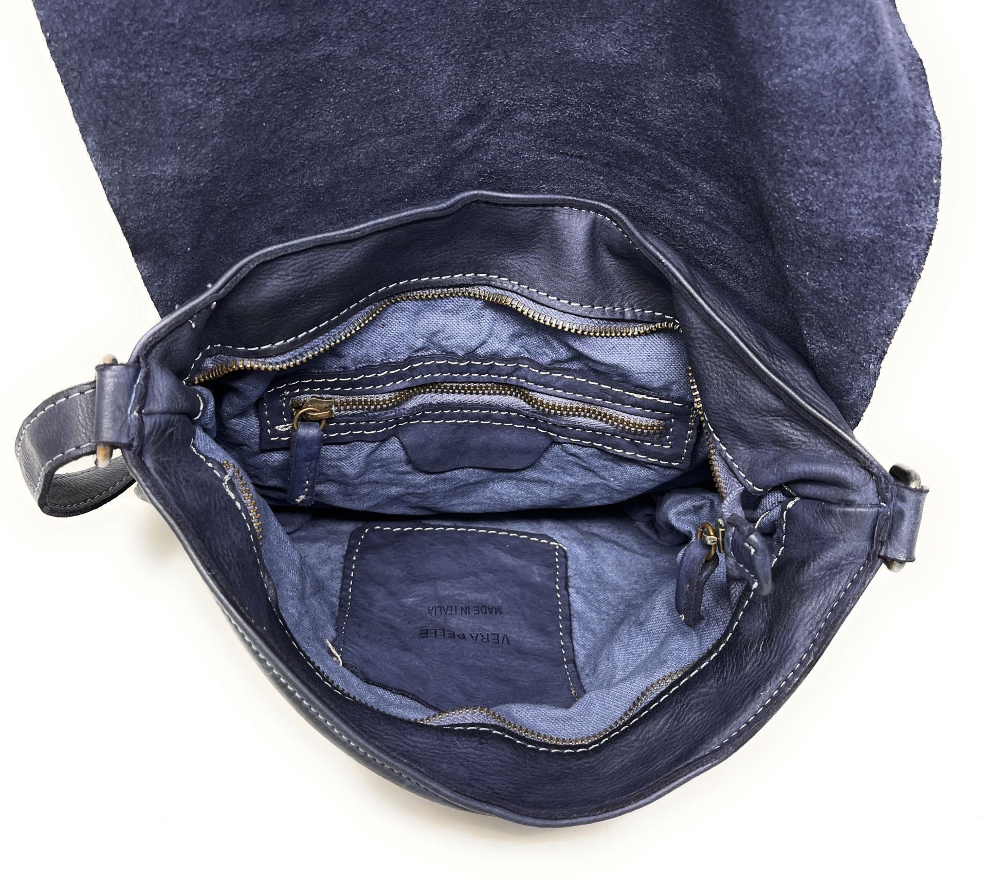 Sac besace à bandoulière en cuir vintage MISS COQUETTE Bleu marine