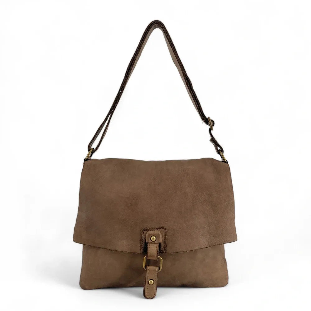 Sac besace à bandoulière en cuir vintage MISS COQUETTE Taupe