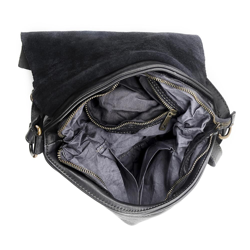 Sac besace à bandoulière en cuir vintage MISS COQUETTE Noir