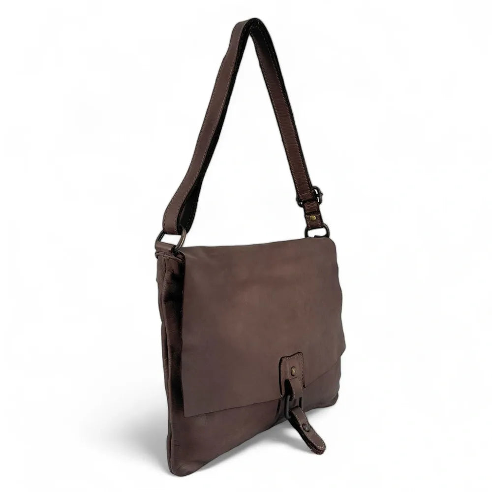Sac besace à bandoulière en cuir vintage MISS COQUETTE Taupe foncé