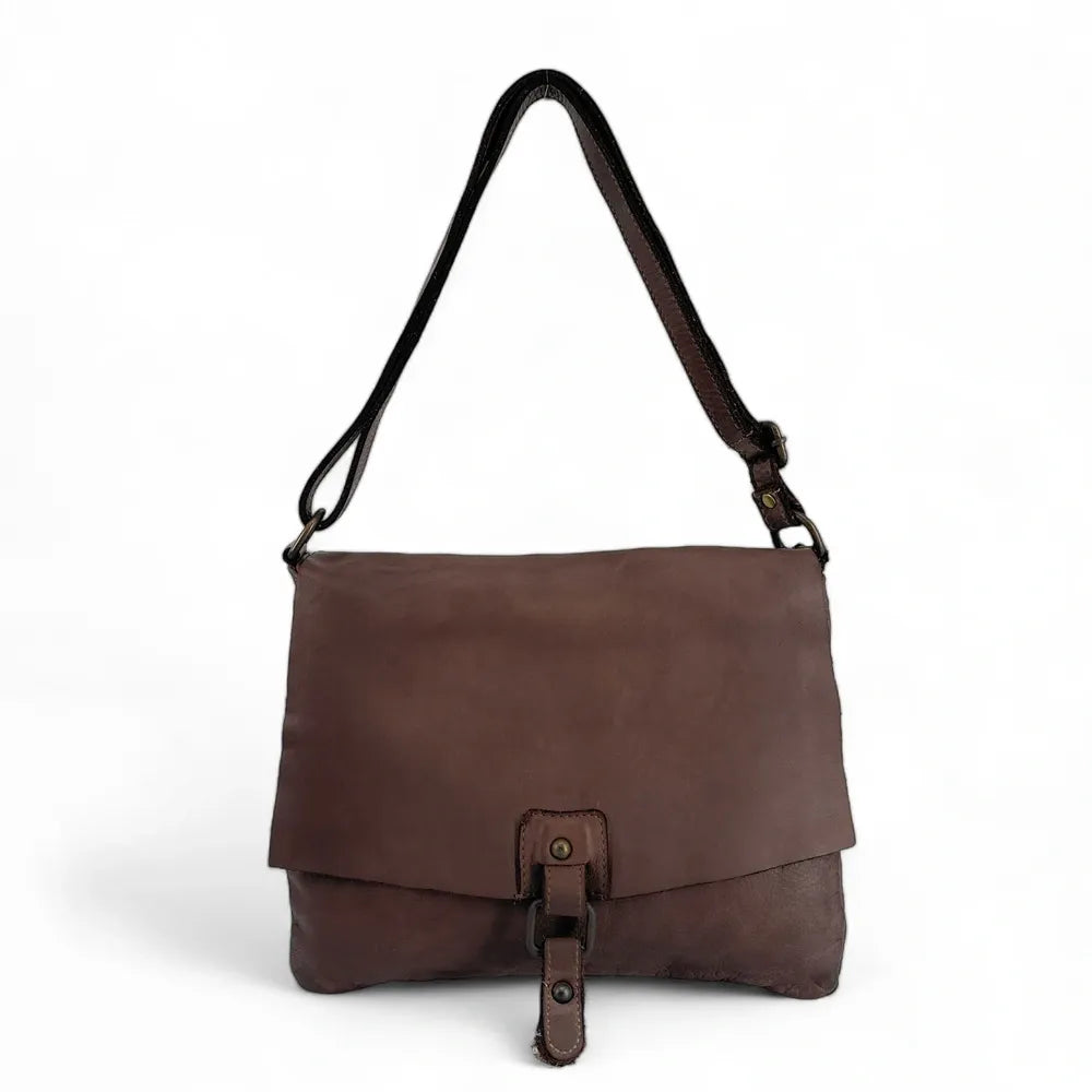 Sac besace à bandoulière en cuir vintage MISS COQUETTE Taupe foncé