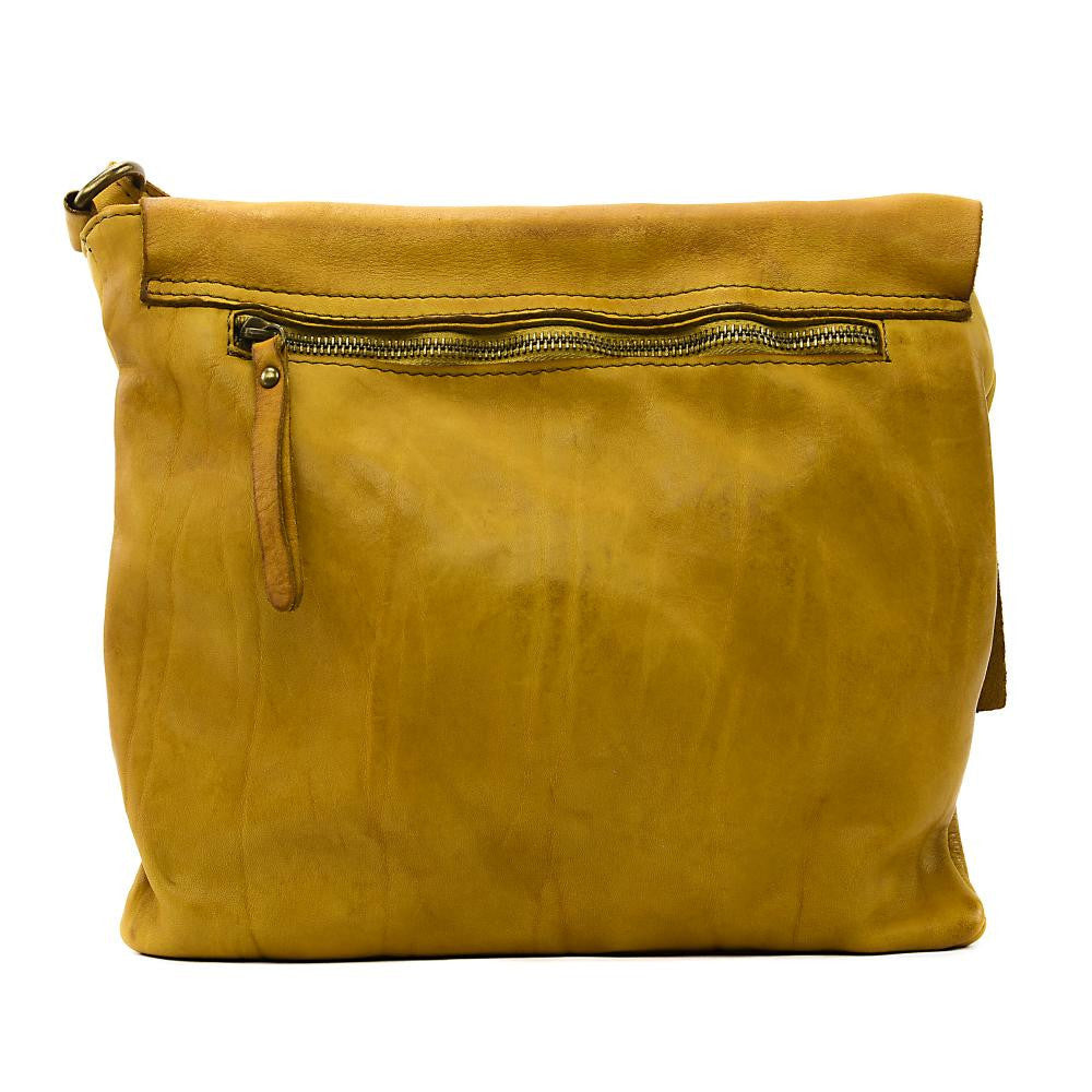 Sac besace à bandoulière en cuir vintage MISS COQUETTE Jaune Moutarde