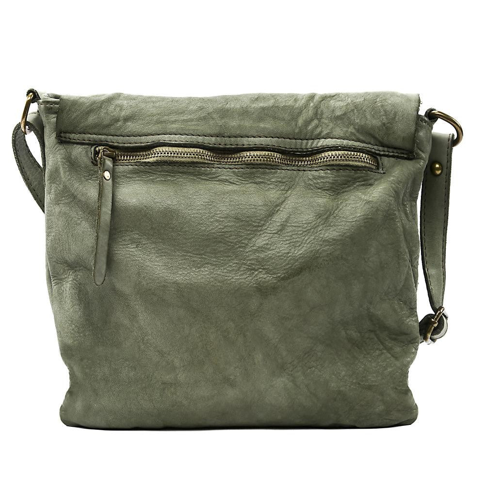 Sac besace à bandoulière en cuir vintage MISS COQUETTE Kaki