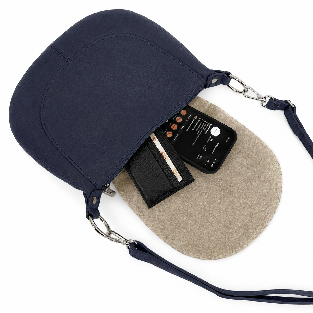 Kuriertasche mit Schulterriemen aus genarbtem Leder NEW CITIZEN Marineblau