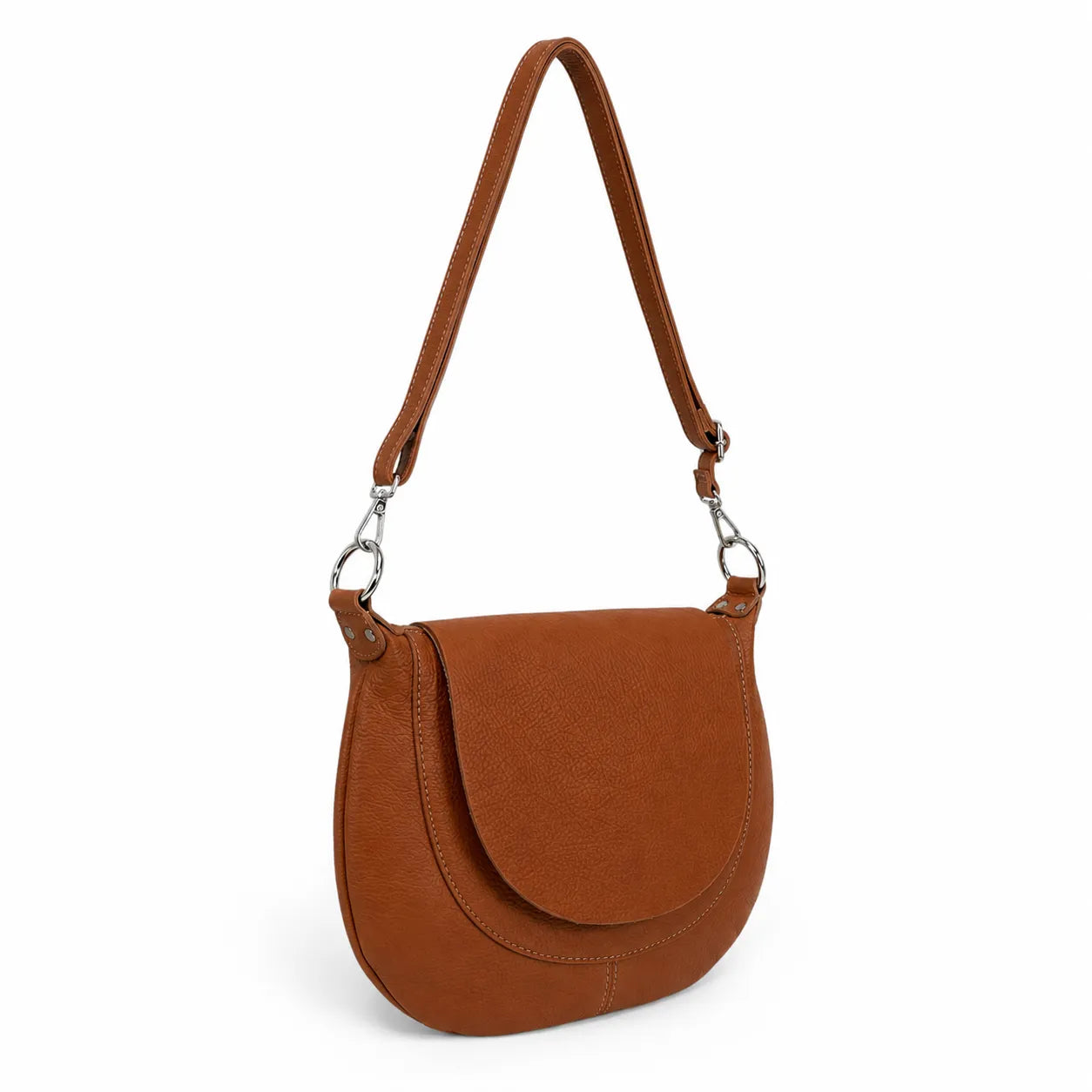 Bag besace with grained leather strap NEW CITIZEN Dark camel