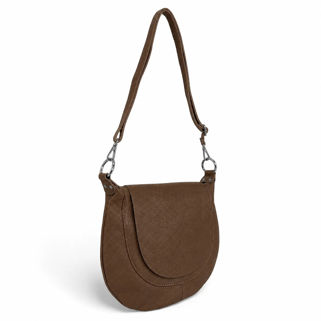 Sac besace à bandoulière en cuir grainé NEW CITIZEN Taupe foncé