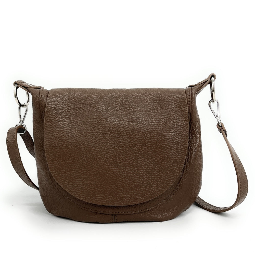 Sac besace à bandoulière en cuir grainé NEW CITIZEN Taupe foncé