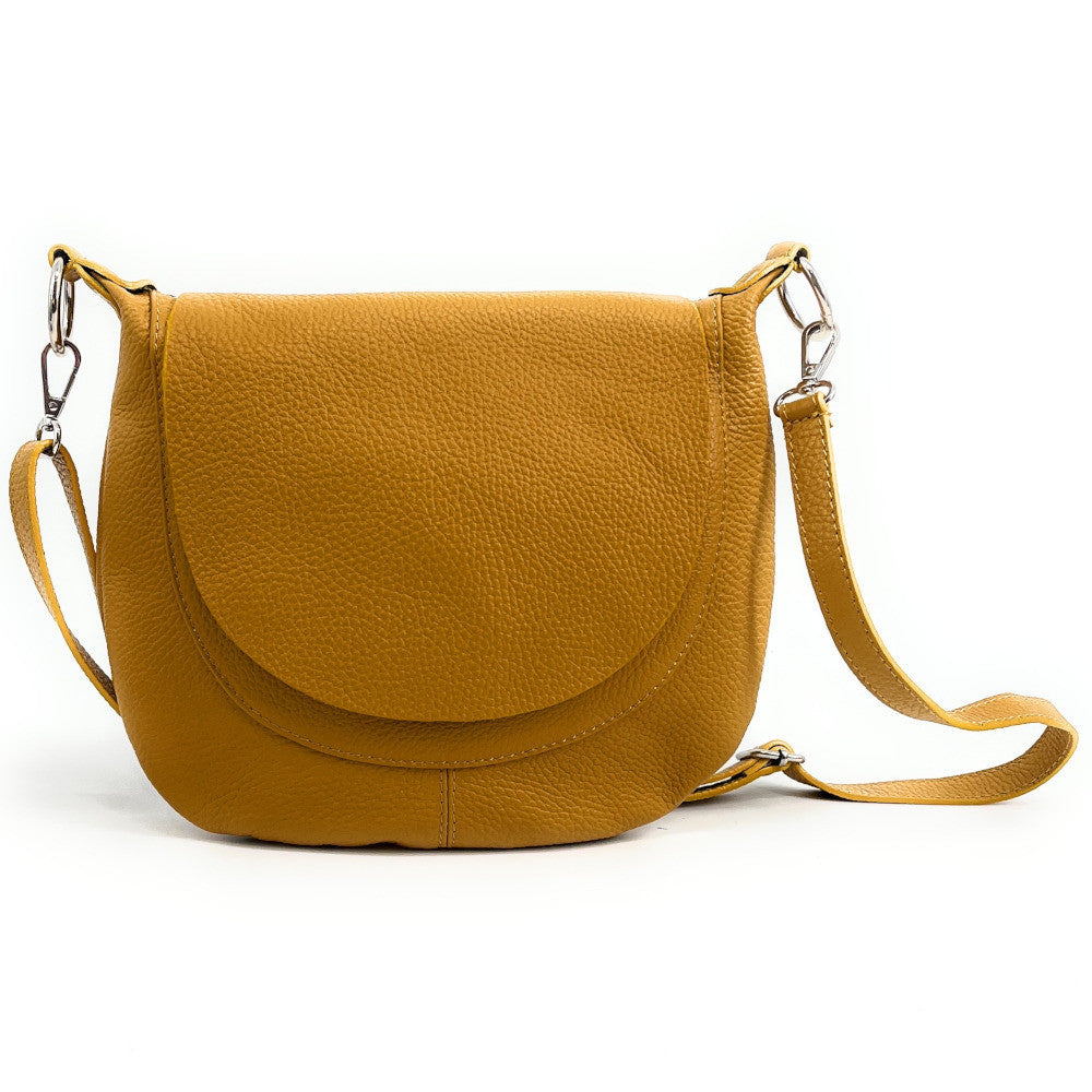 Sac besace à bandoulière en cuir grainé NEW CITIZEN Jaune Moutarde