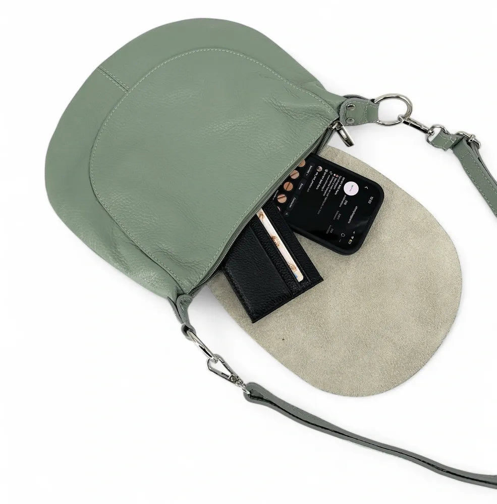 Sac besace à bandoulière en cuir grainé NEW CITIZEN Vert pastel