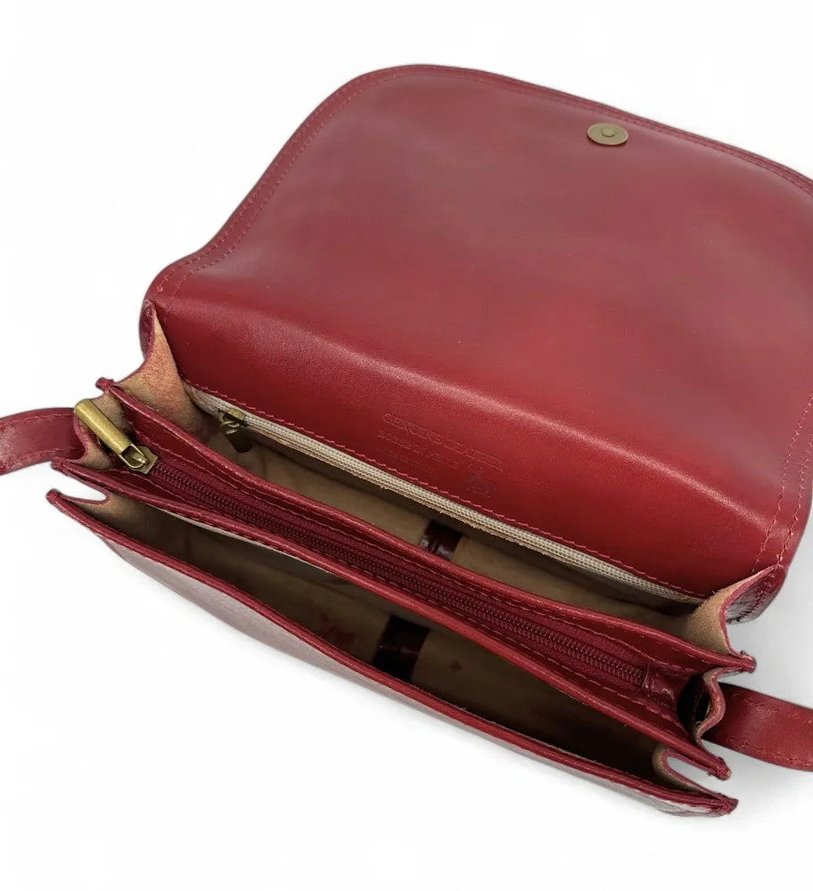 Sac bandoulière en cuir lisse SPENCER Rouge foncé