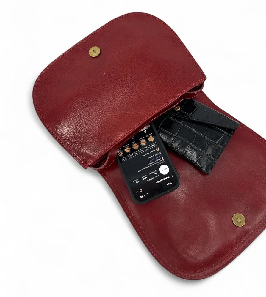 Sac bandoulière en cuir lisse SPENCER Rouge foncé