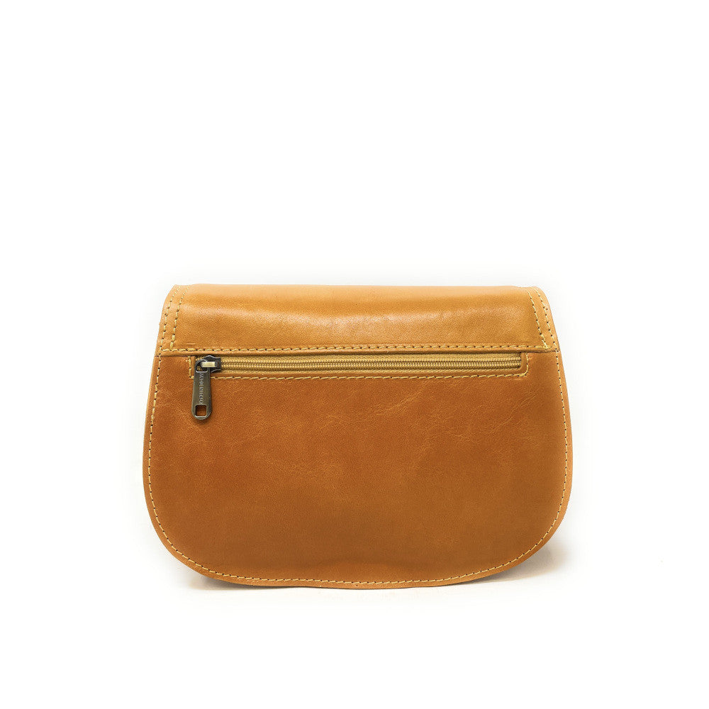 Sac bandoulière en cuir lisse SPENCER Jaune Moutarde