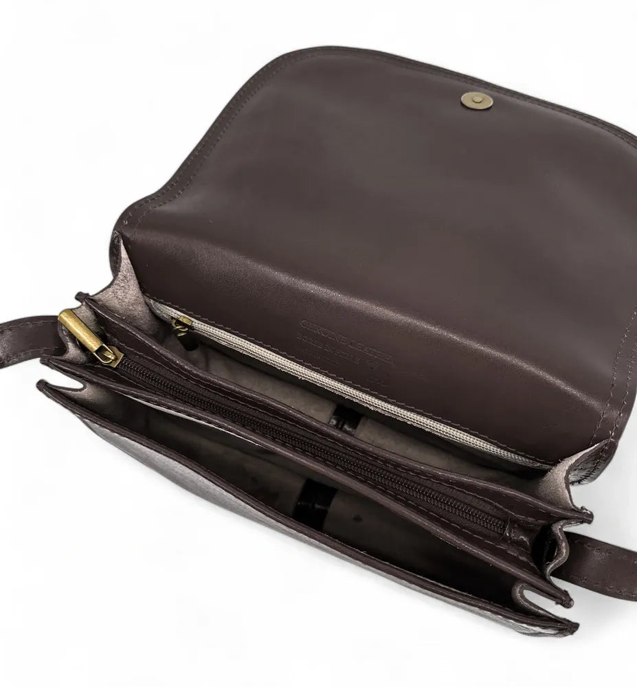 Sac bandoulière en cuir lisse SPENCER Chocolat