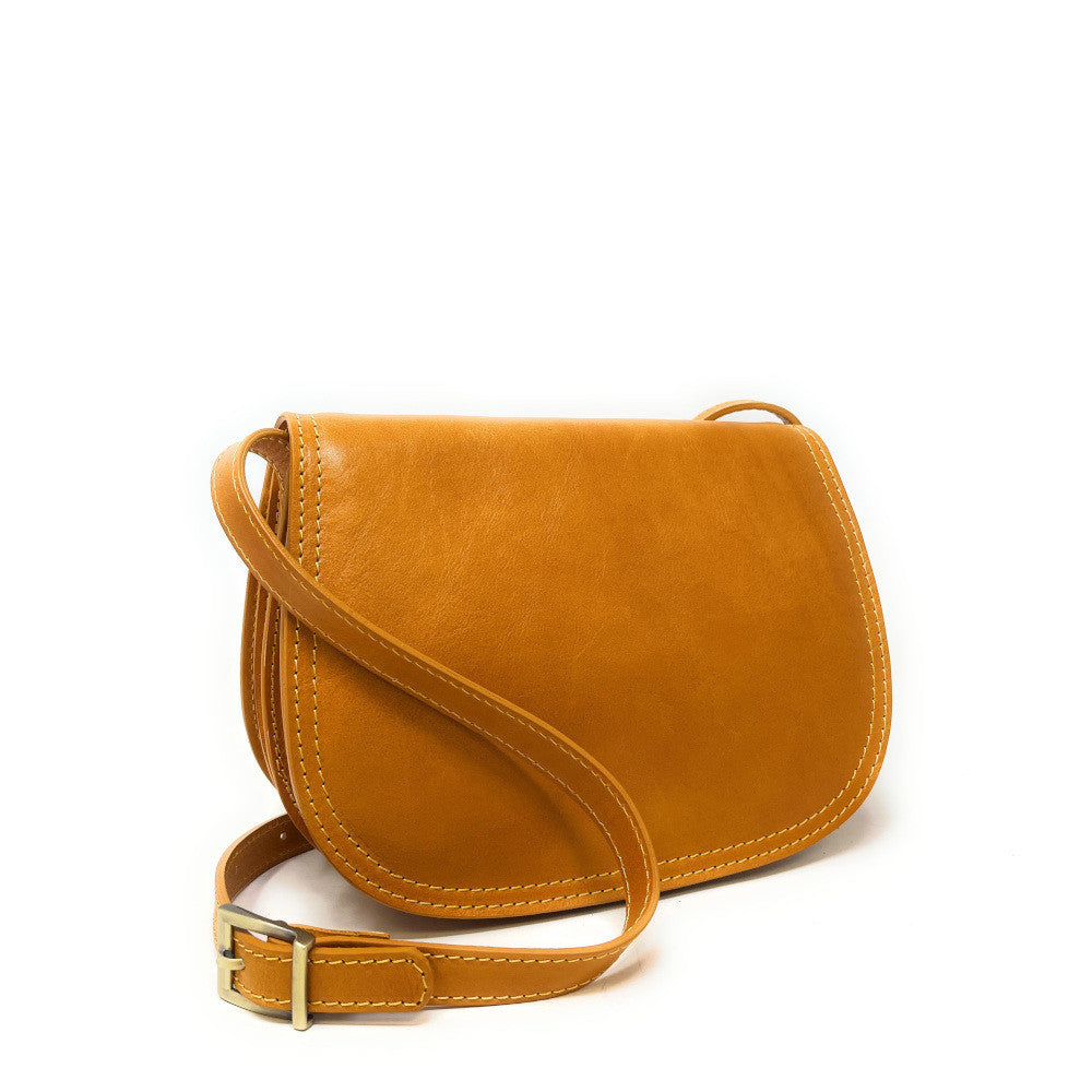 Sac bandoulière en cuir lisse SPENCER Jaune Moutarde