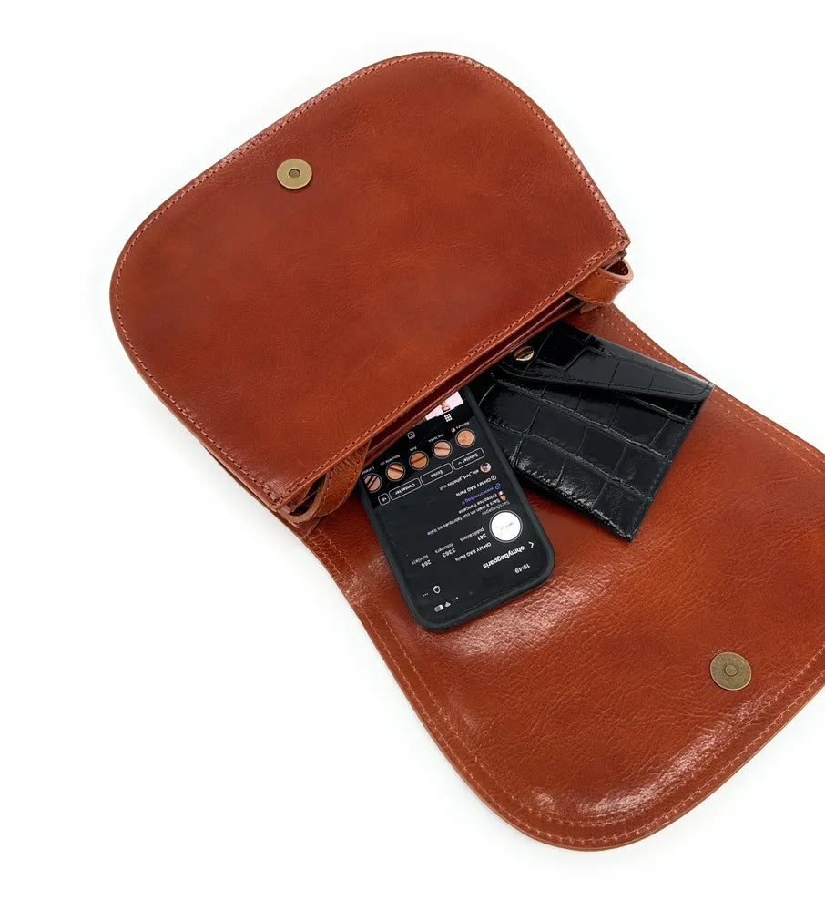 Sac bandoulière en cuir lisse SPENCER Cognac