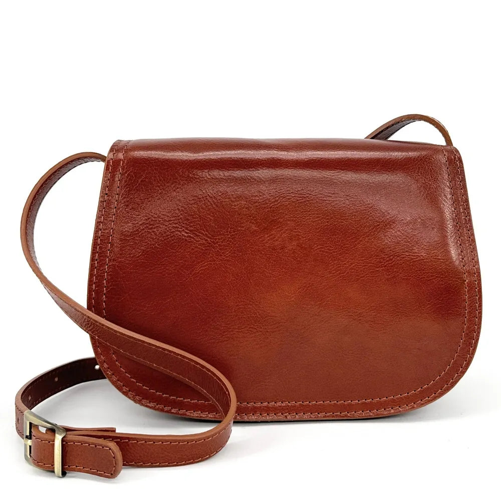Sac bandoulière en cuir lisse SPENCER Cognac