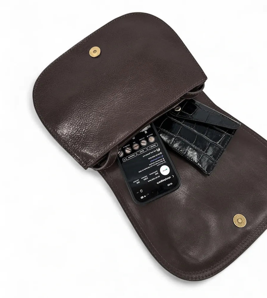 Sac bandoulière en cuir lisse SPENCER Chocolat