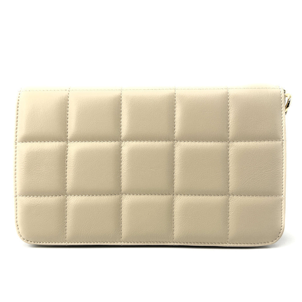 Sac french stick en cuir lisse matelassé TIME SQUARE Beige crème