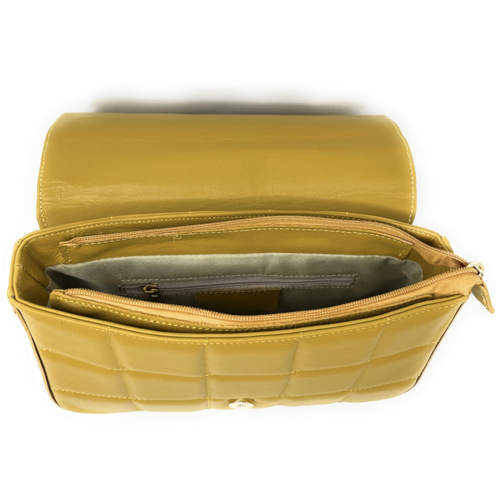 Sac french stick en cuir lisse matelassé TIME SQUARE Jaune Moutarde