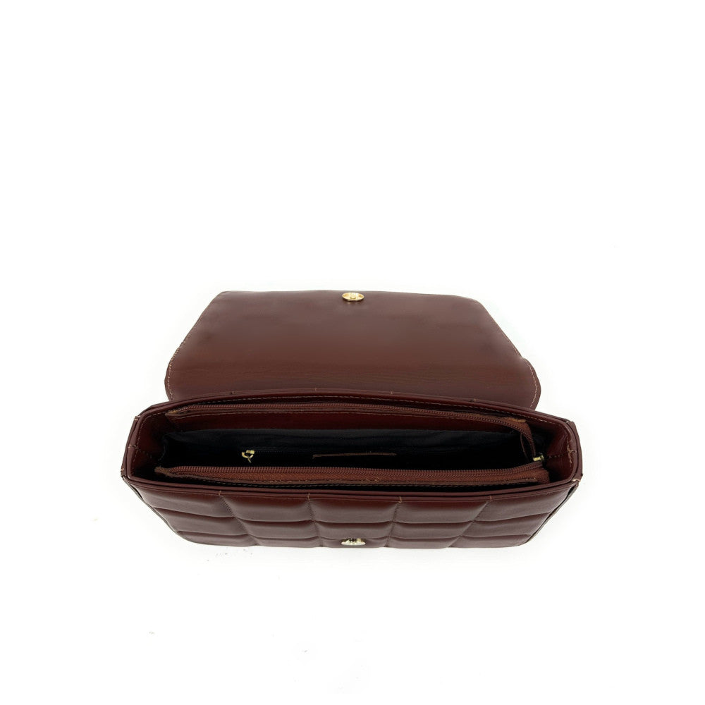 Sac french stick en cuir lisse matelassé TIME SQUARE Chocolat