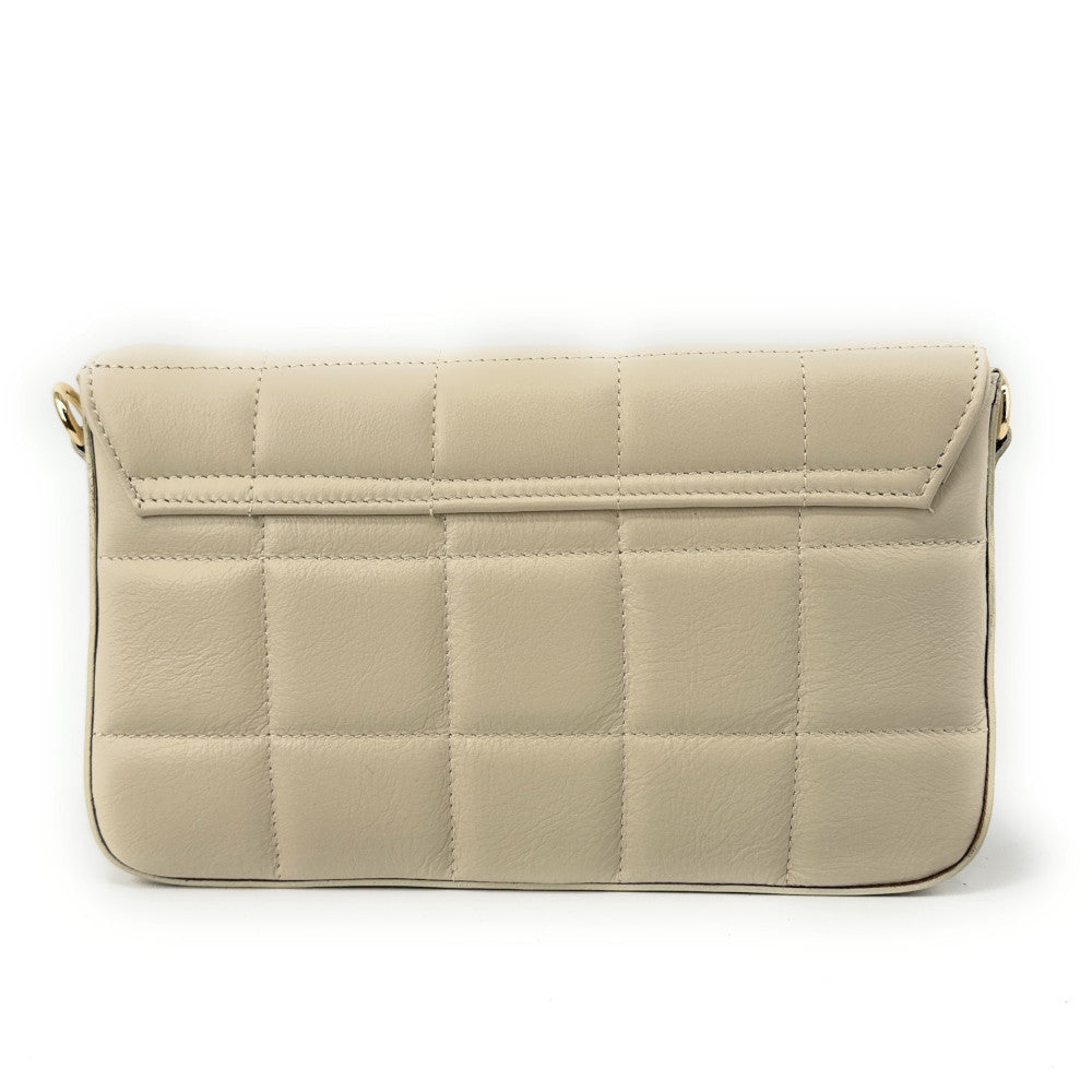 Sac french stick en cuir lisse matelassé TIME SQUARE Beige crème