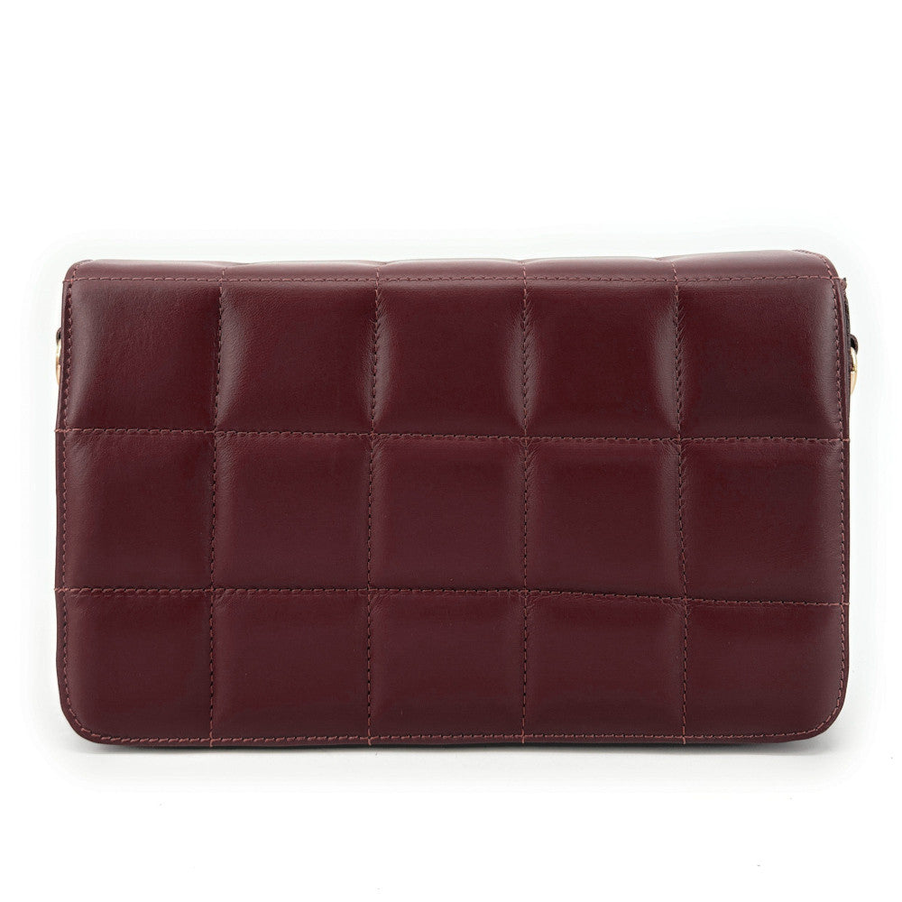 Sac french stick en cuir lisse matelassé TIME SQUARE Bordeaux