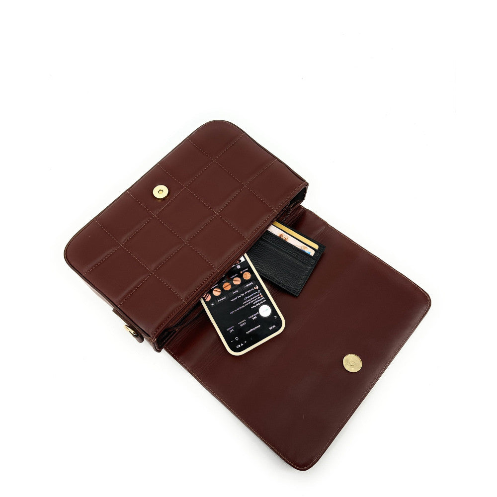 Sac french stick en cuir lisse matelassé TIME SQUARE Chocolat