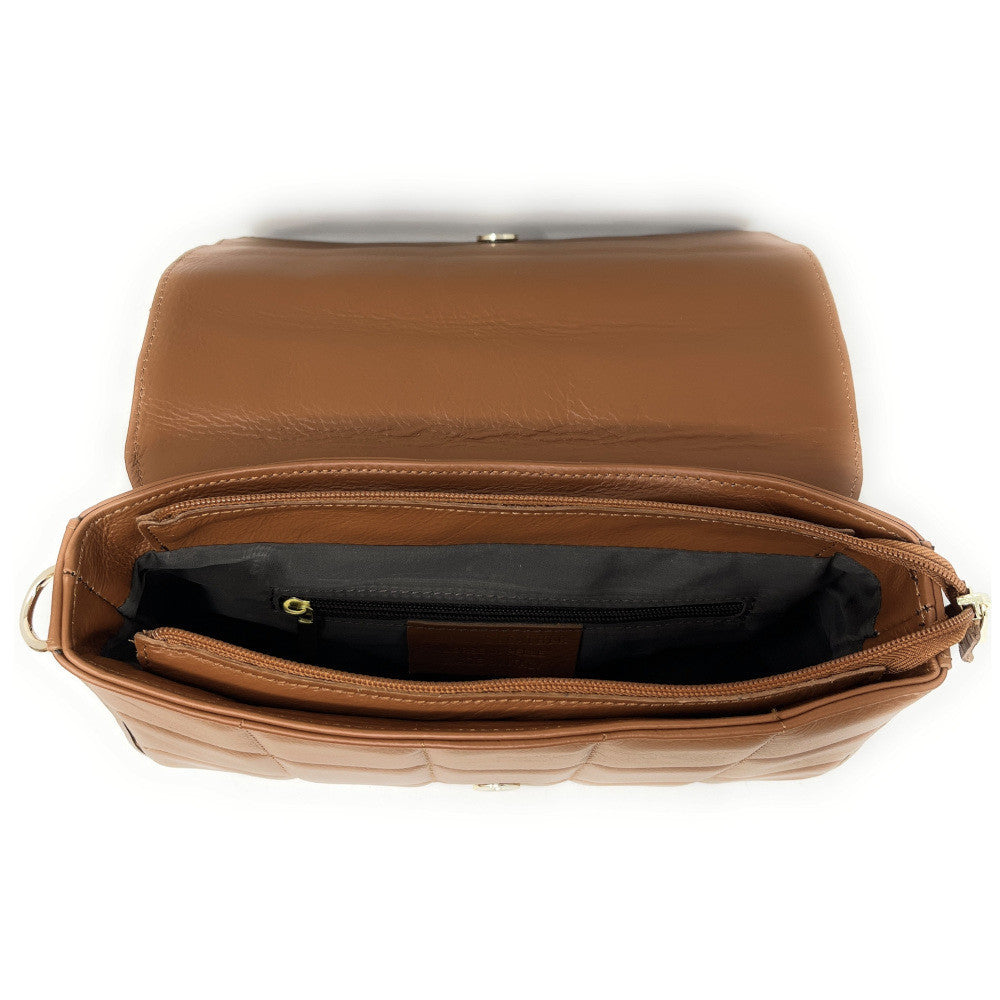 Sac french stick en cuir lisse matelassé TIME SQUARE Cognac