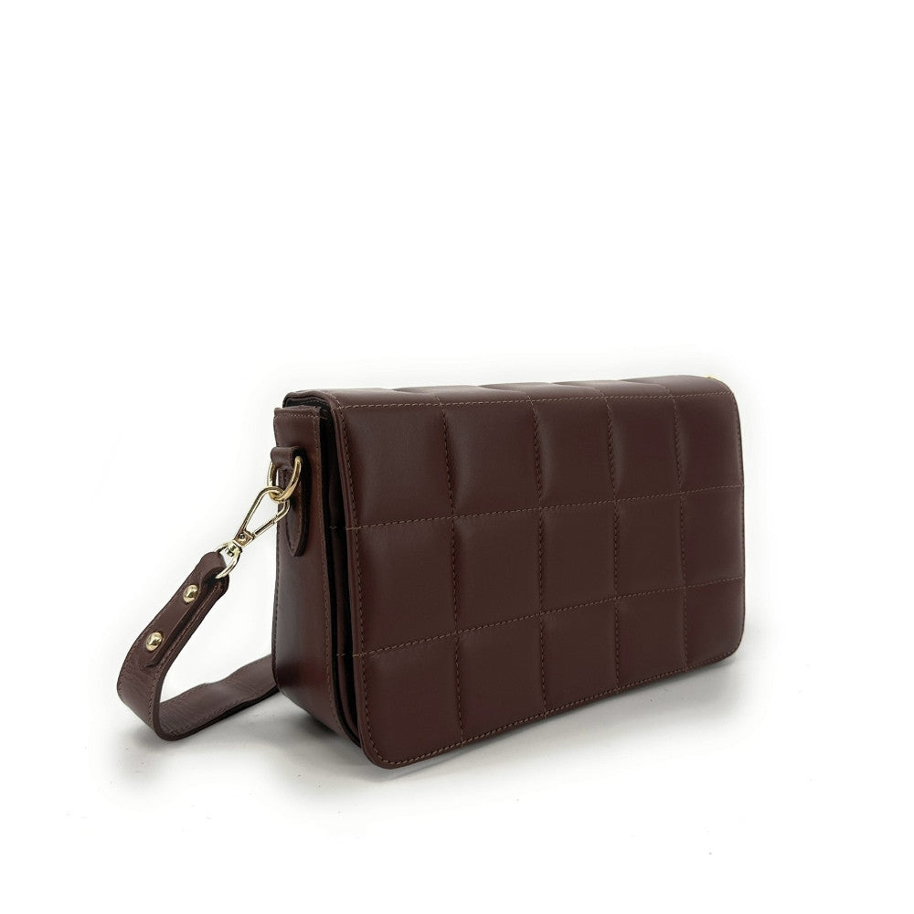 Sac french stick en cuir lisse matelassé TIME SQUARE Chocolat