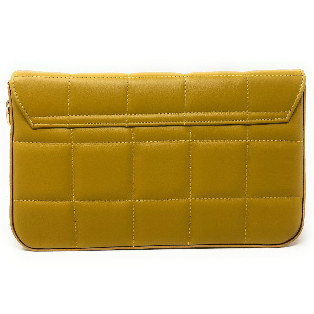 Sac french stick en cuir lisse matelassé TIME SQUARE Jaune Moutarde