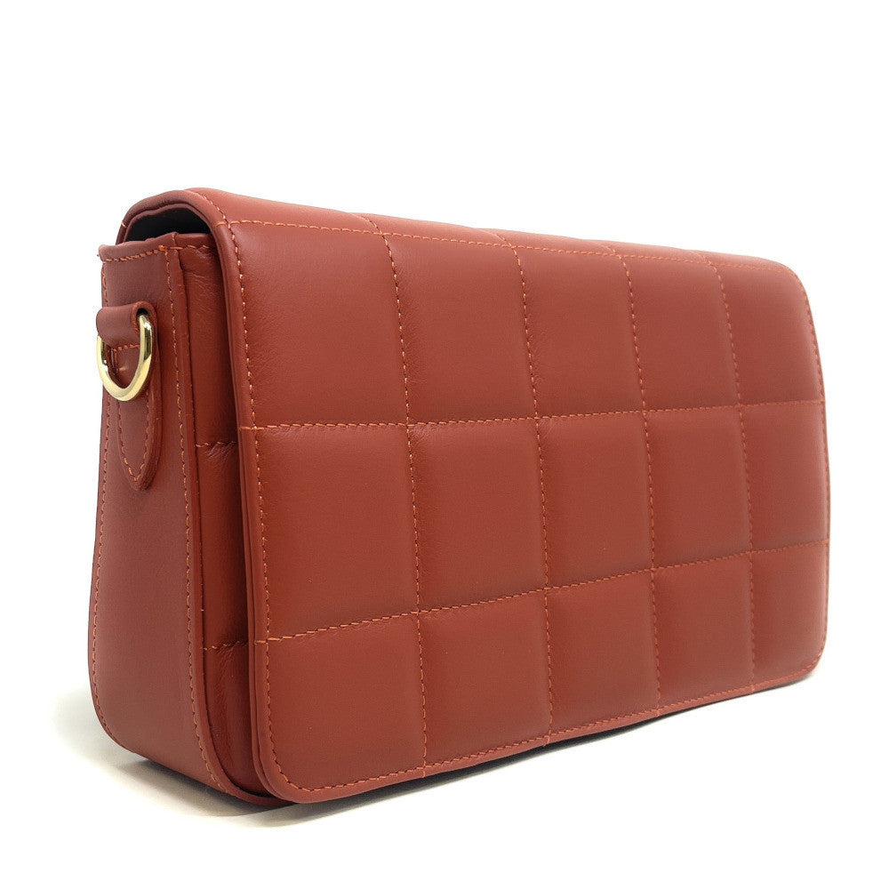 Sac french stick en cuir lisse matelassé TIME SQUARE Rouge brique