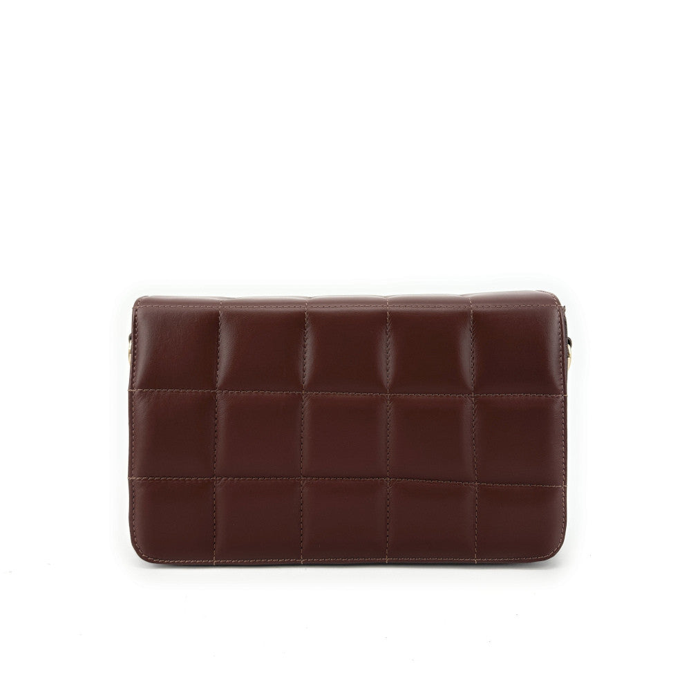 Sac french stick en cuir lisse matelassé TIME SQUARE Chocolat