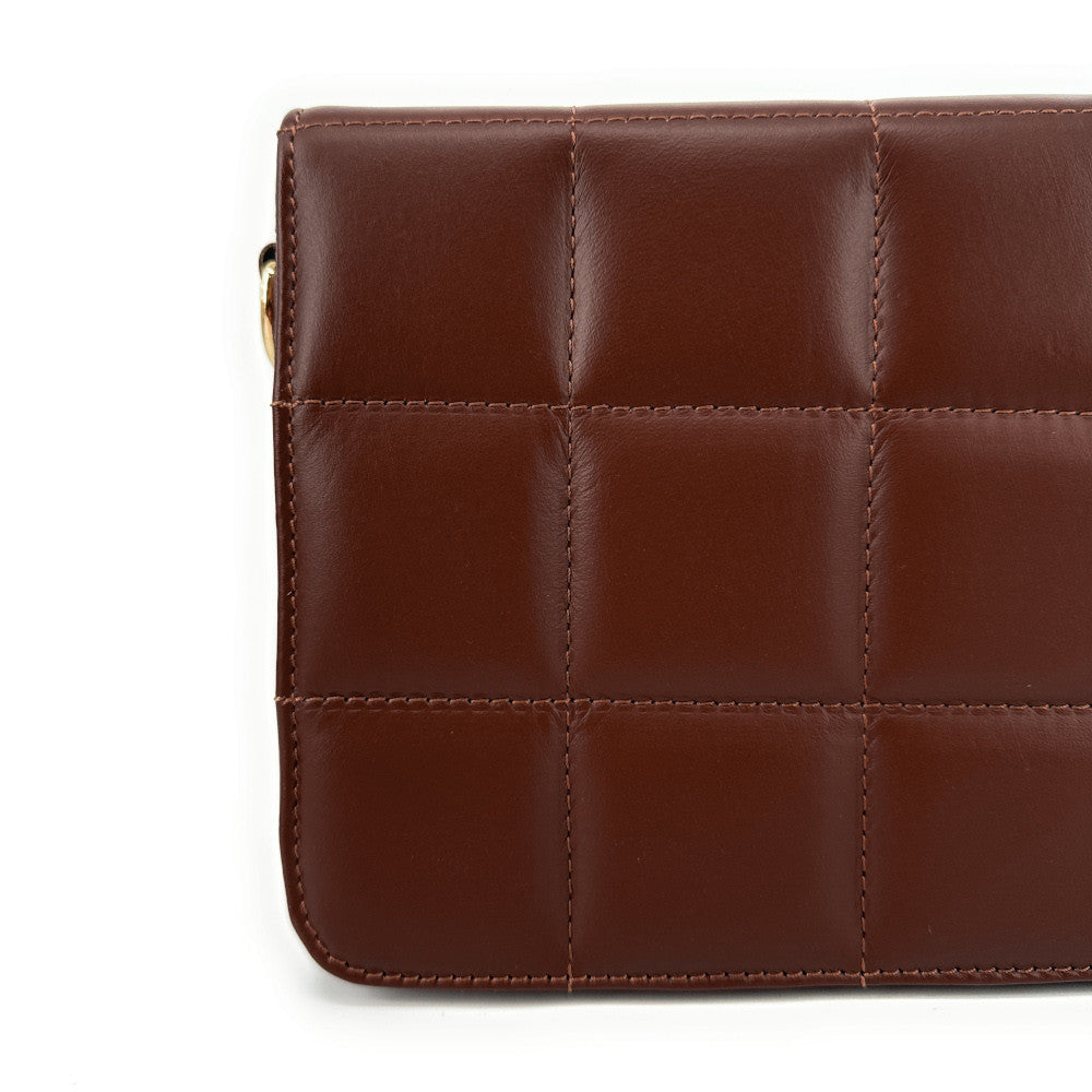 Sac french stick en cuir lisse matelassé TIME SQUARE Chocolat