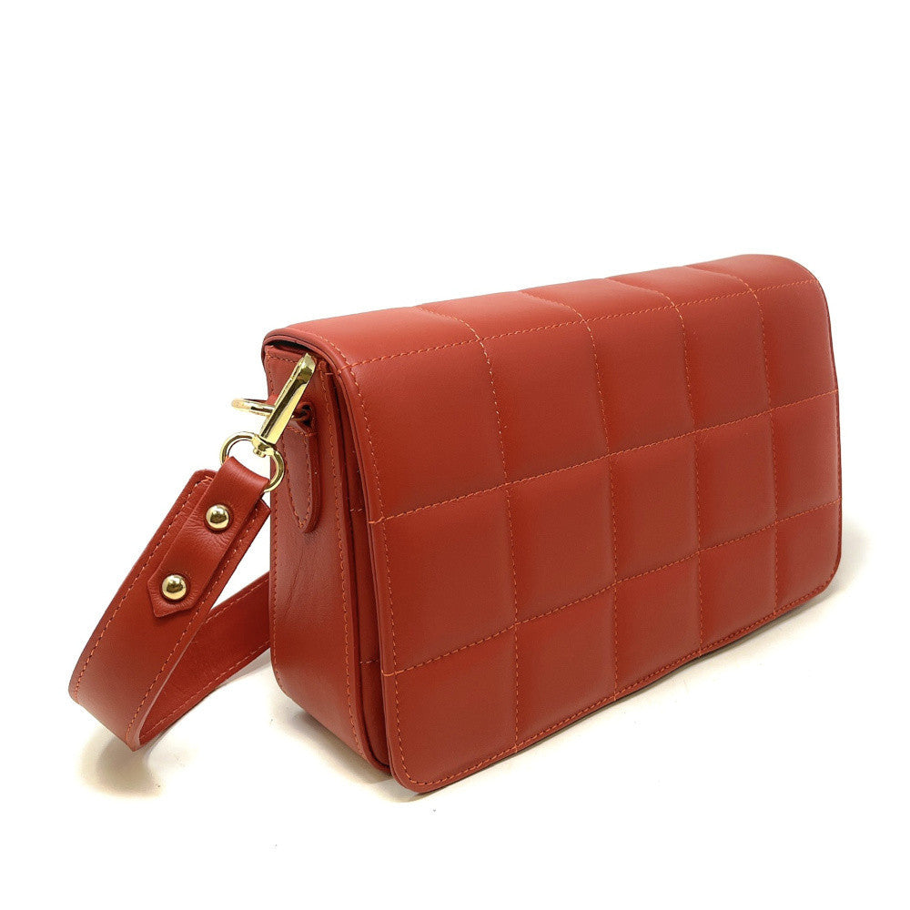 Sac french stick en cuir lisse matelassé TIME SQUARE Rouge brique