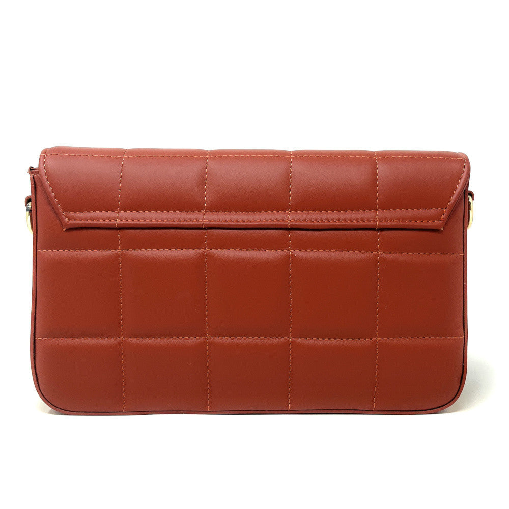 Sac french stick en cuir lisse matelassé TIME SQUARE Rouge brique