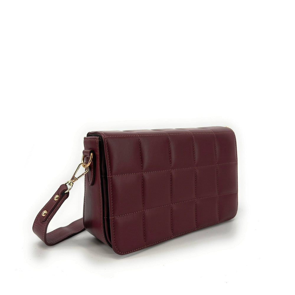 Sac french stick en cuir lisse matelassé TIME SQUARE Bordeaux
