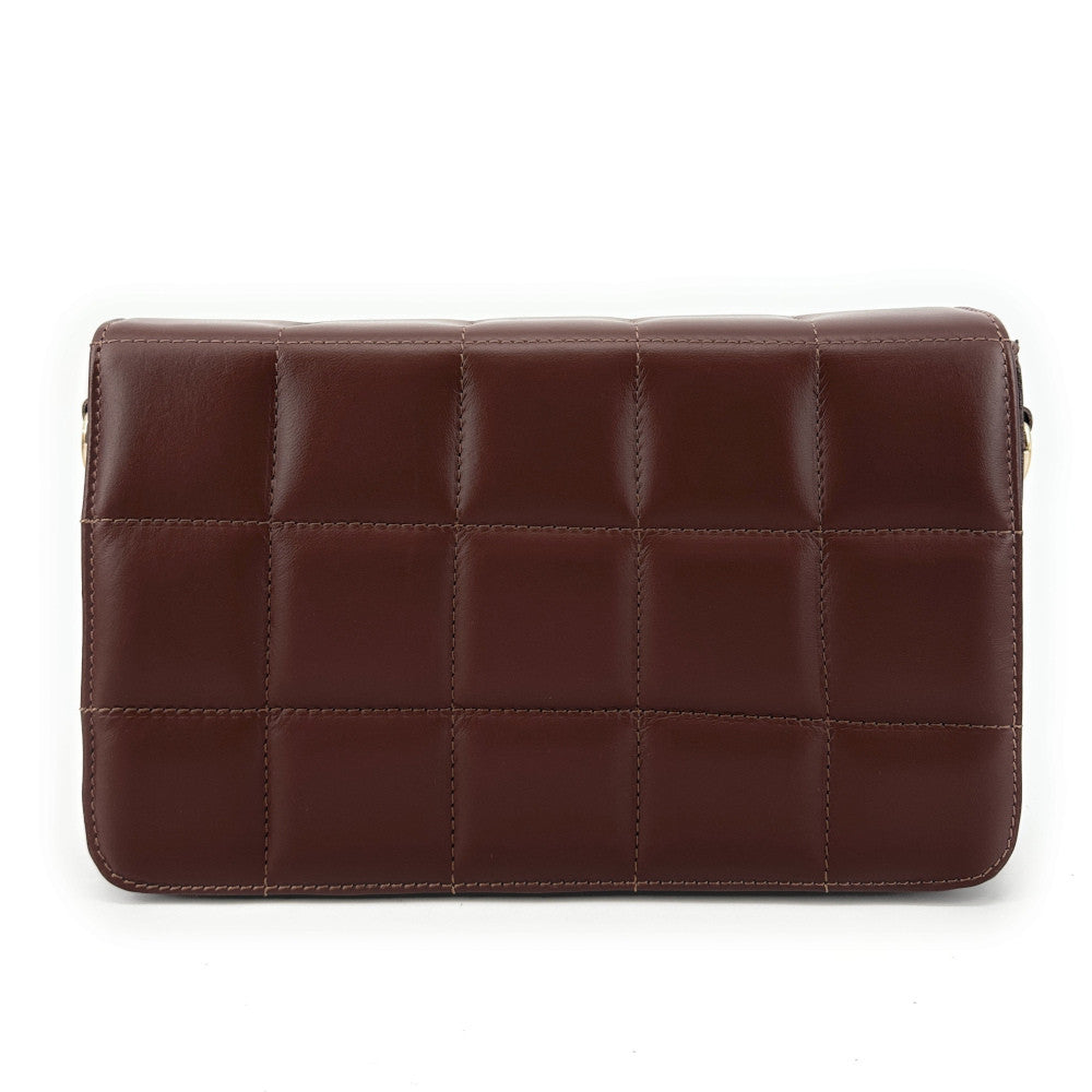 Sac french stick en cuir lisse matelassé TIME SQUARE Chocolat