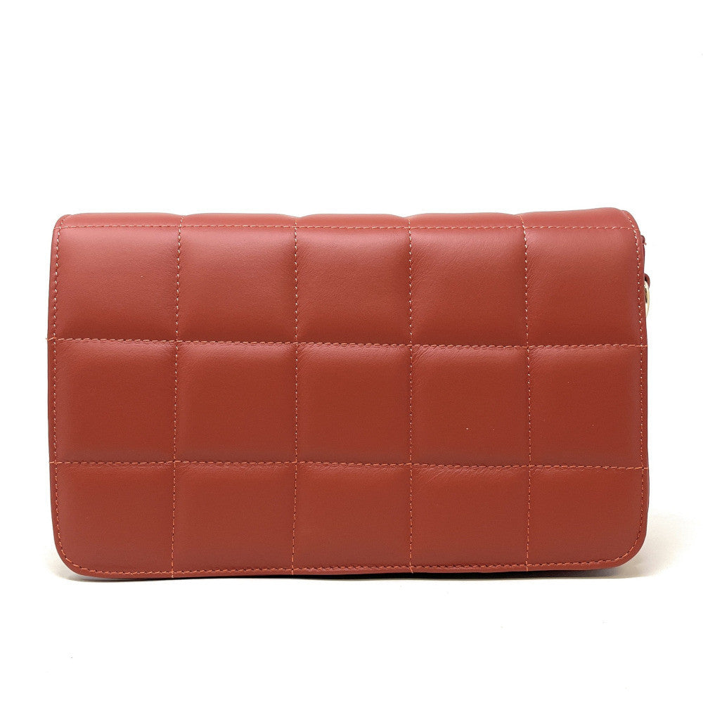 Sac french stick en cuir lisse matelassé TIME SQUARE Rouge brique