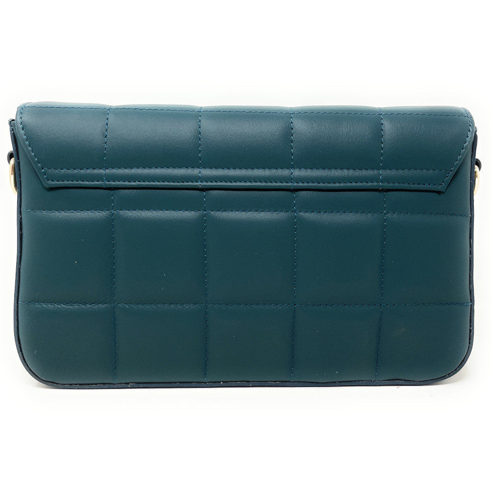 Sac french stick en cuir lisse matelassé TIME SQUARE Bleu vert canard
