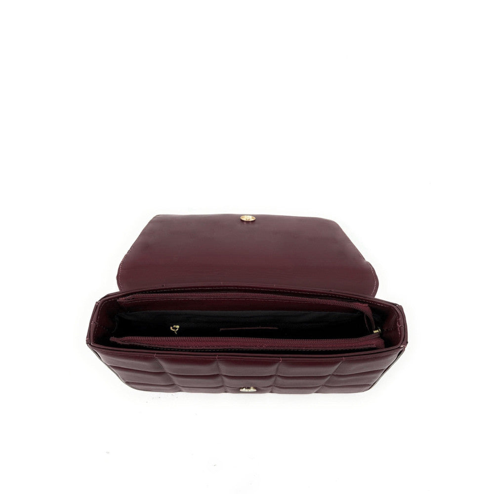 Sac french stick en cuir lisse matelassé TIME SQUARE Bordeaux