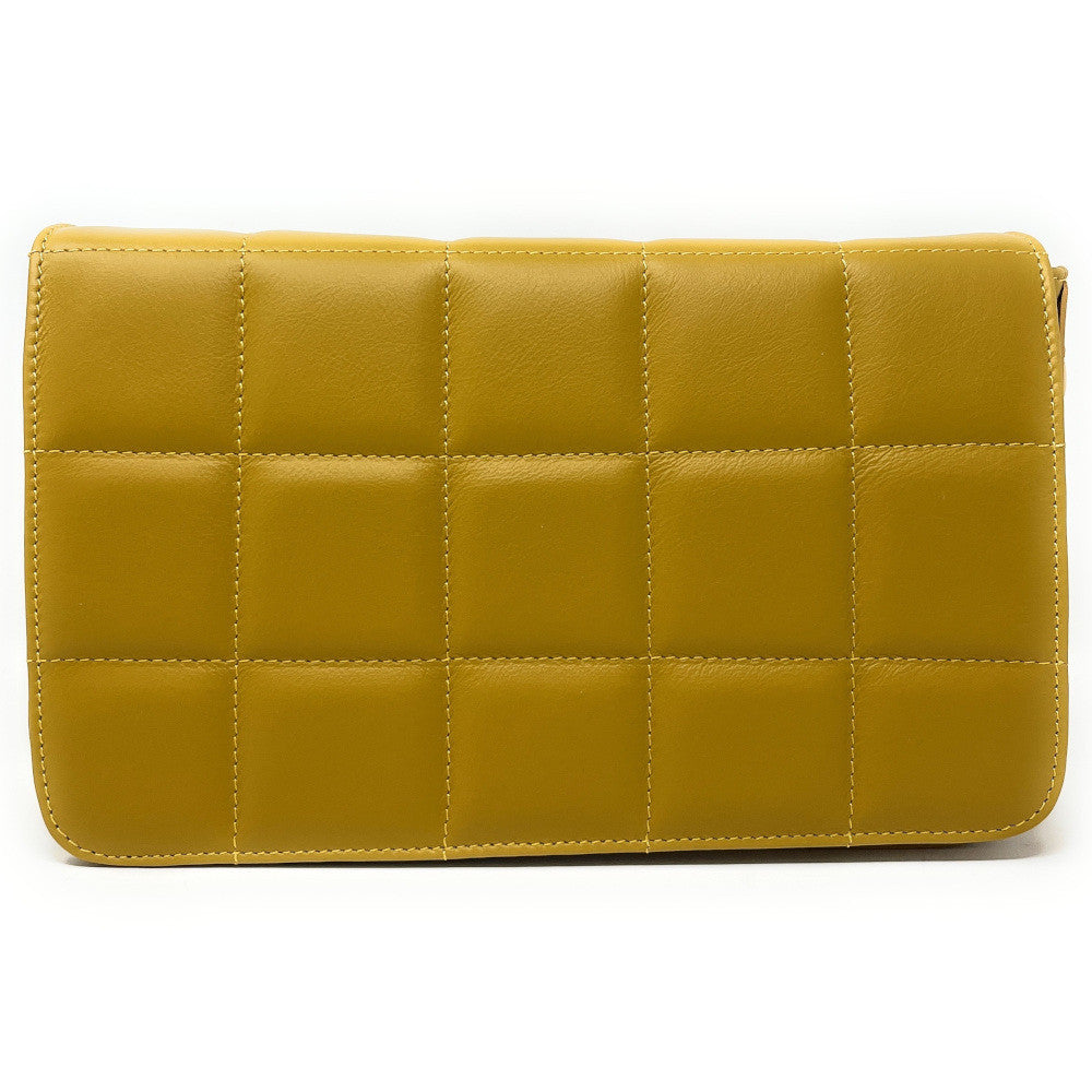 Sac french stick en cuir lisse matelassé TIME SQUARE Jaune Moutarde