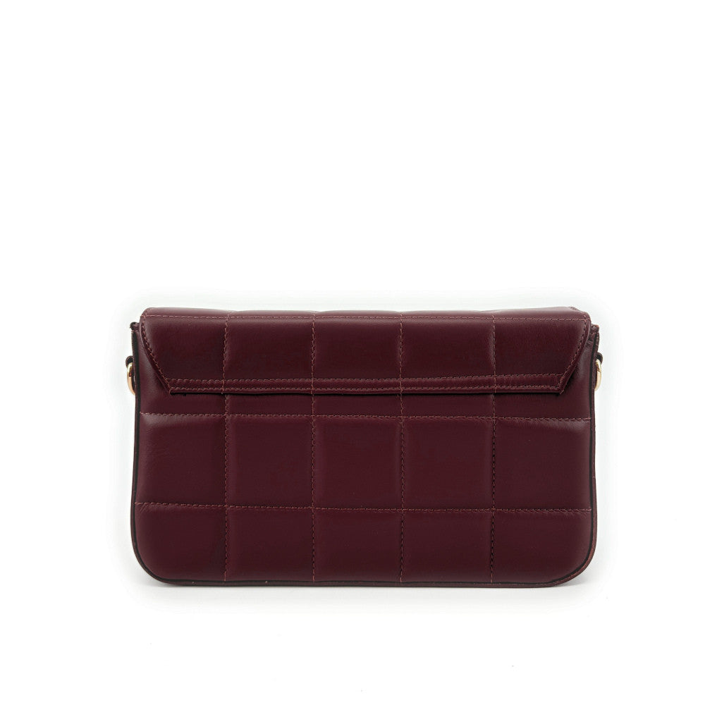 Sac french stick en cuir lisse matelassé TIME SQUARE Bordeaux