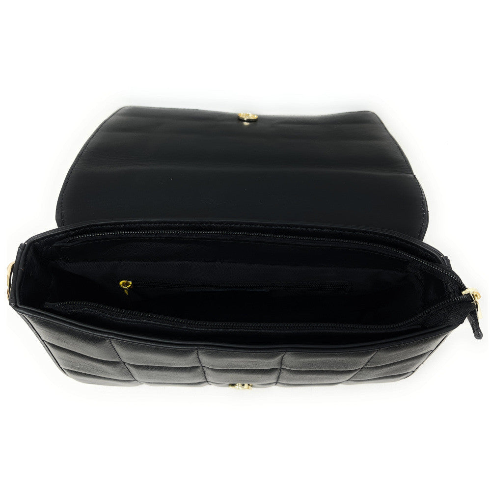Sac french stick en cuir lisse matelassé TIME SQUARE Noir