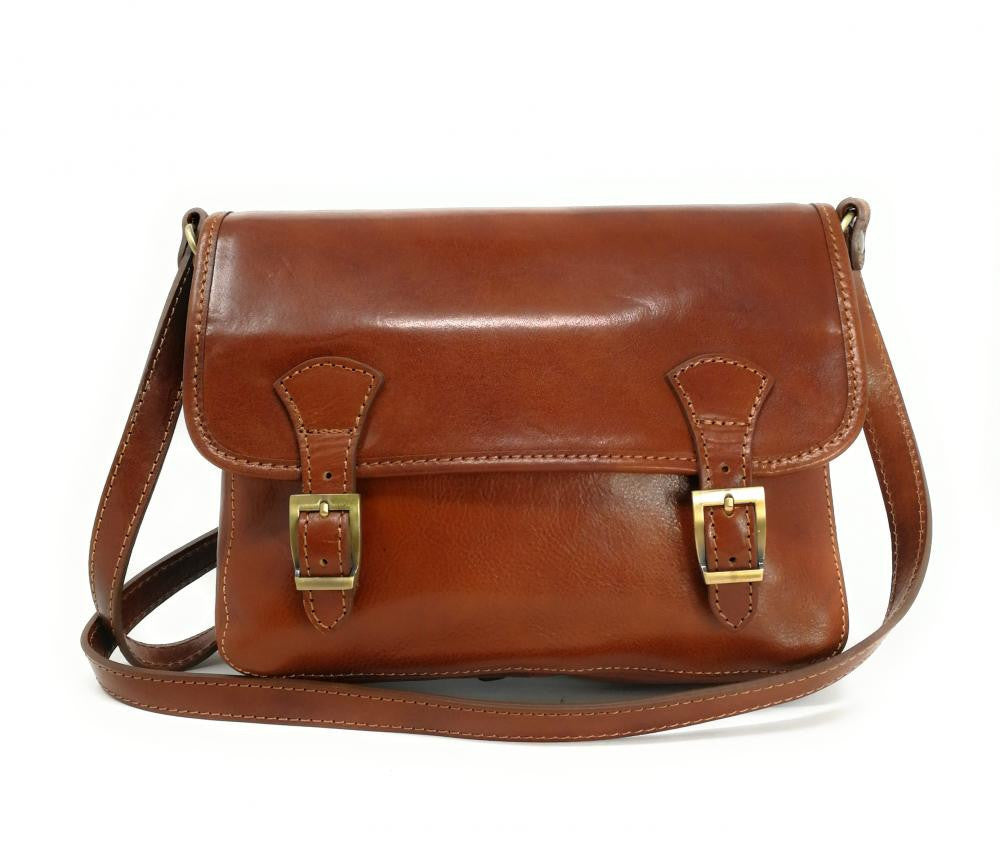 Sac bandoulière en cuir lisse NIAGARA Camel foncé